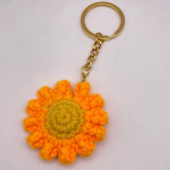 HANDMADE | Crochet Daisy | Bag Charm | Keychain | Orange (Brand New!) 🧡 - Picture 2 of 6
